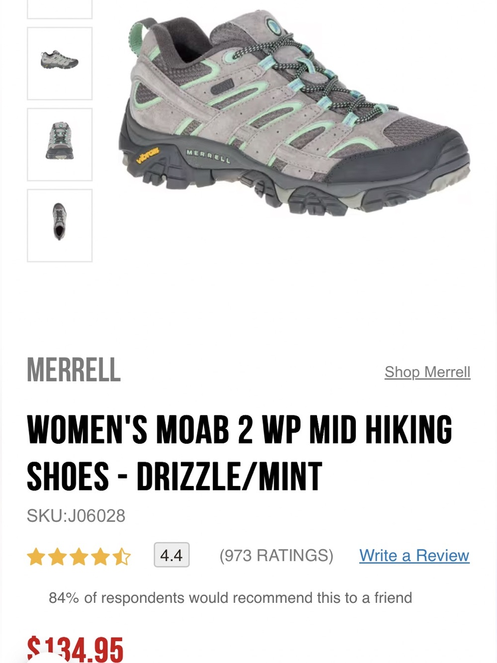 Merrell Women's Moab 2 Waterproof Hiking Shoes  Drizzle/Mint Superb! Size 10.5